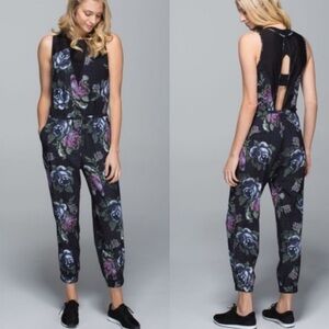 Lululemon Black Floral Sheer Trim Jumpsuit
